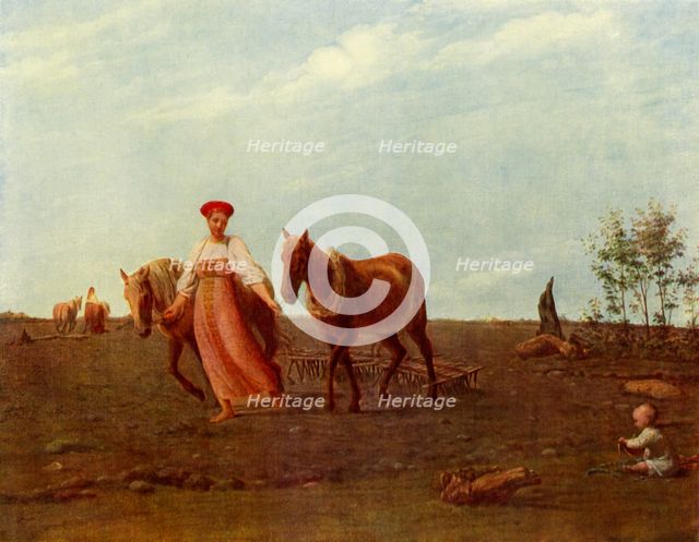 'In the Ploughed Field. Spring', 1820s, (1965). Creator: Aleksey Venetsianov.