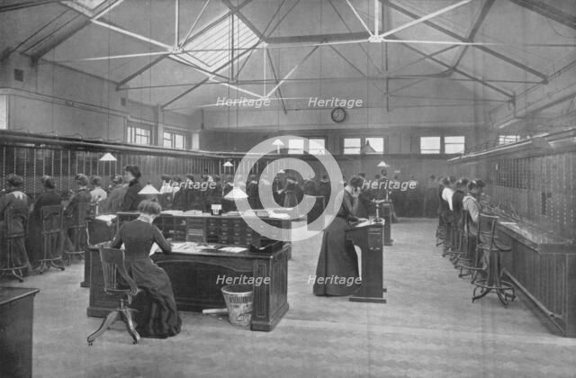 In the Post Office Central Telephone Exchange, City of London, c1903 (1903). Artist: Unknown.