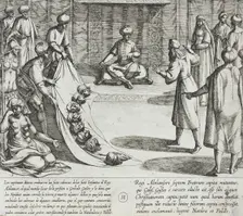 In the Presence of Almanzor, Gonzalo Gustos Identifies the Severed Heads of His Sons, 1612. Creator: Antonio Tempesta