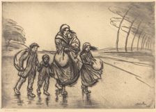 In the Rain: Mother and Children (Sous la pluie: La mere et les enfants), 1915. Creator: Theophile Alexandre Steinlen