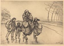 In the Rain: Mother and Children (Sous la pluie: La mere et les enfants), 1915. Creator: Theophile Alexandre Steinlen