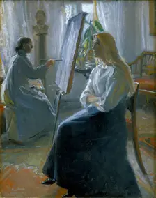 In the Studio, Anna Ancher, the Artist's Wife Painting late 19th-early 20th century. Artist: Michael Peter Ancher