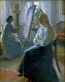 In the Studio, Anna Ancher, the Artist's Wife Painting late 19th-early 20th century. Artist: Michael Peter Ancher