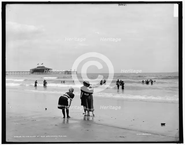 In the surf at Old Orchard, Me., between 1890 and 1901. Creator: Unknown.
