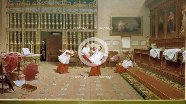  'In the Sacristy', Painting by Germán Alvarez Algeciras (1848-1912).