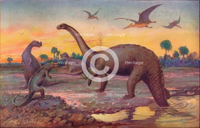 In the Saurian Age, when the World's inhabitants were gigantic peptiles, 1907. Artist: Unknown.
