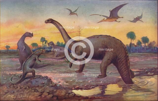 In the Saurian Age, when the World's inhabitants were gigantic peptiles, 1907. Artist: Unknown.