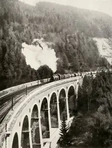 In the Semmering Valley, Austria. A good train crossing the curved Gamperl Viaduct 1935-36. Creator: Unknown