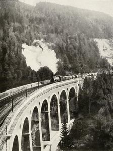 In the Semmering Valley, Austria. A good train crossing the curved Gamperl Viaduct 1935-36. Creator: Unknown
