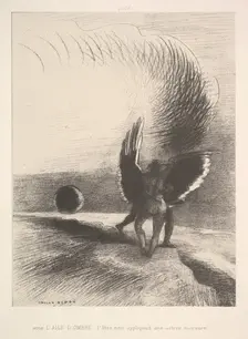 In the shadow of the wing, the black creature bit, 1891. Creator: Odilon Redon