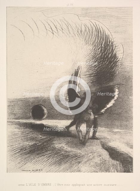 In the shadow of the wing, the black creature bit, 1891. Creator: Odilon Redon.