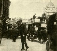 In the thick of the Traffic by the Mansion House 1910. Creator: Unknown