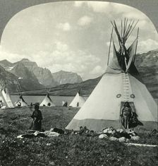 In the Village of Blackfeet Indians near St. Mary's Lake, Glacier National Park, Montana c1930s. Creator: Unknown