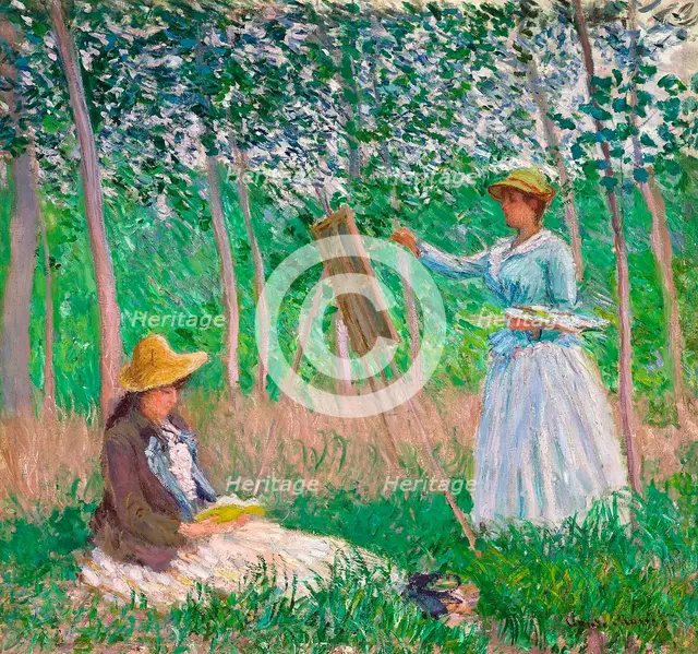 In the Woods at Giverny: Blanche Hoschedé at Her Easel with Suzanne Hoschedé Reading, 1887. Artist: Monet, Claude (1840-1926)
