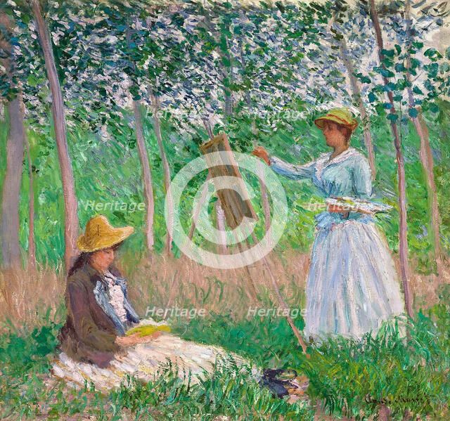 In the Woods at Giverny: Blanche Hoschedé at Her Easel with Suzanne Hoschedé Reading, 1887. Artist: Monet, Claude (1840-1926)