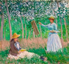 In the Woods at Giverny: Blanche Hoschedé at Her Easel with Suzanne Hoschedé Reading, 1887. Artist: Monet, Claude (1840-1926)