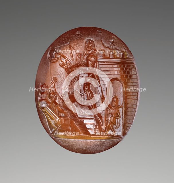 Intaglio with Scene of Aeneas and his Family Escaping from Troy, about 20 B.C. Creator: Unknown.