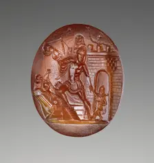 Intaglio with Scene of Aeneas and his Family Escaping from Troy, about 20 B.C. Creator: Unknown