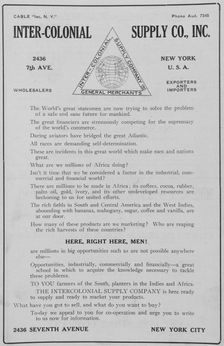 Inter-colonial Supply Co., Inc.; 2436 7th Ave., New York, U.S.A.; Wholesalers; Export..., 1918-1922. Creator: Unknown