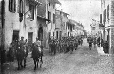 Inter-allied Support; Arrival of a French regiment into an Italian town,1917. Creator: Pelanda