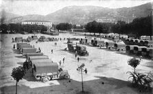 Inter-allied Support; Assembling, on the Place d'Armes in Nice, automobile trucks..., 1917. Creator: Pelanda