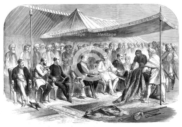 Interview at Sealkote, on the 9th March, between the Maharajah Runjeet Singh of Cashmere..., 1860. Creator: Unknown.