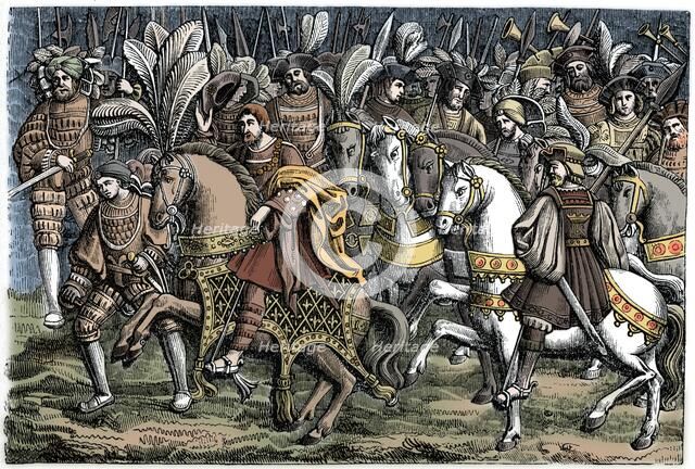 Interview between Francis I and Henry VIII, on the Field of the Cloth of Gold, 1520, (1870).  Artist: Unknown.