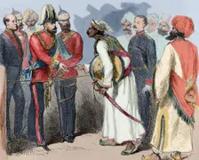 Interview between the Prince of Wales and the Maharana of Oudeypour, India, 19th century. Creator: Unknown