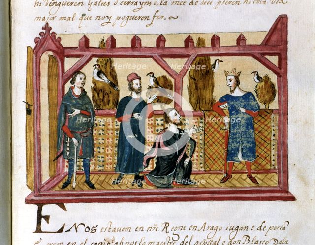 Interview in Alcañiz of King James I the Conqueror (1213 - 1276) with Hugo de Forcalquer and Blas…
