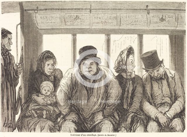 Interieur d'un omnibus [bottom half], published 1864. Creator: Charles Maurand.