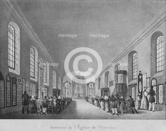 Interieur de l'Eglise de Waterloo', c1830. Artist: Unknown.