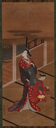 Interior: A Yujo and an Attendant Heating Water, Edo period, 1615-1868. Creator: Unknown