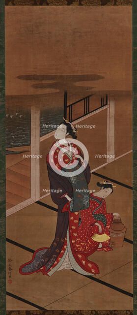 Interior: A Yujo and an Attendant Heating Water, Edo period, 1615-1868. Creator: Unknown.