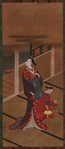 Interior: A Yujo and an Attendant Heating Water, Edo period, 1615-1868. Creator: Unknown