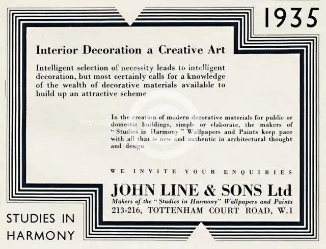 'Interior Decoration a Creative Art - John Line & Sons Ltd', 1935. Artist: Unknown.
