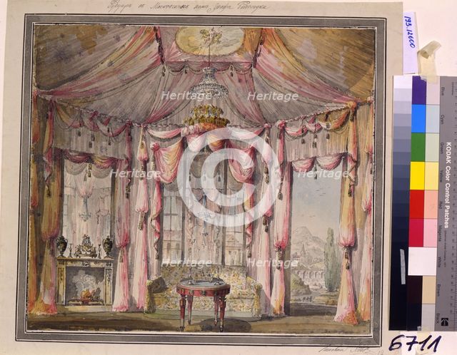 Interior design for the boudoir in the Count Bezborodko House in Moscow, 1790s. Artist: Lvov, Nikolai Alexandrovich (1751-1803)