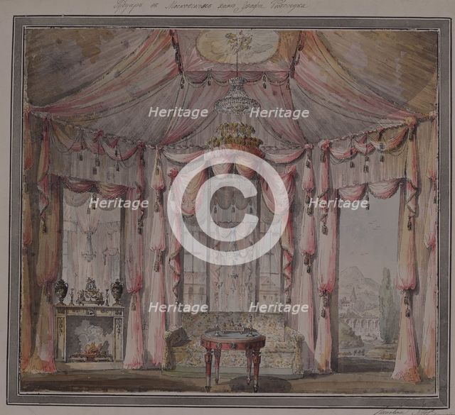 Interior design for the boudoir in the Count Bezborodko House in Moscow, 1790s. Artist: Lvov, Nikolai Alexandrovich (1751-1803)