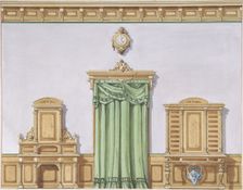 Interior Design with a Central Door Covered by Green Drapery..., late 19th century (?). Creator: Anon