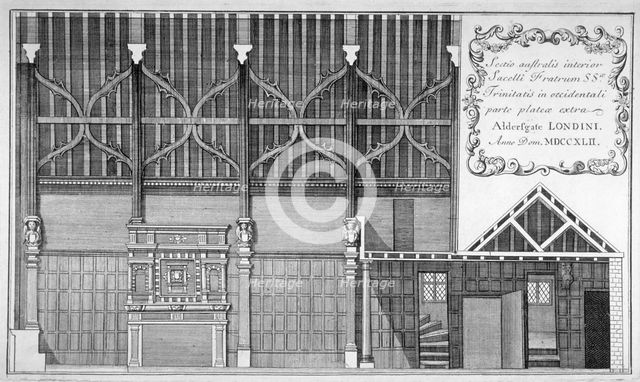 Interior elevation of Trinity Hall, City of London, 1700.                    Artist: Anon