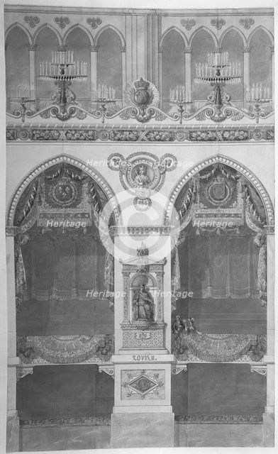 Interior Elevation with Statue of Louis II, Reims Cathedral, n.d.. Creators: Charles Percier, Pierre Francois Leonard Fontaine.