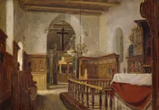 Interior from the Church at Voss, probably 1855. Creator: Adolph Tidemand