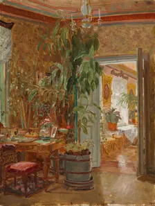 Interior from the Hallonblads Home, Hympölä Manor, sketch for the double portrait of Herman...,1888 Creator: Adolf von Becker