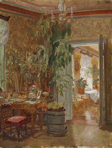 Interior from the Hallonblads Home, Hympölä Manor, sketch for the double portrait of Herman...,1888 Creator: Adolf von Becker