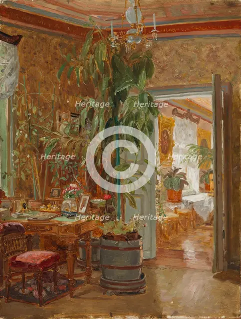 Interior from the Hallonblads' Home, Hympölä Manor, sketch for the double portrait of Herman...,1888 Creator: Adolf von Becker.