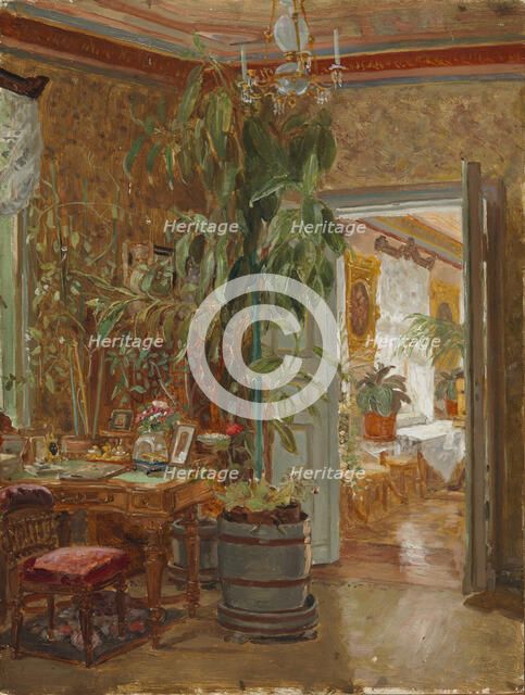 Interior from the Hallonblads' Home, Hympölä Manor, sketch for the double portrait of Herman...,1888 Creator: Adolf von Becker.