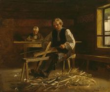 Interior from Vikoy with Farmer making Barrel Hoops, 1873. Creator: Adolph Tidemand