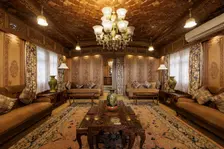 Interior, house boat, Dal Lake, Srinagar, Kashmir, India, 2023. Creator: Peter Thompson