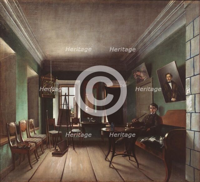 Interior in the Bykov's house, 1850s. Artist: Yurov, Grigori Vasilyevich (?-after 1896)