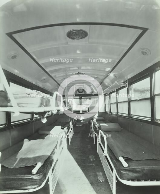 Interior of coach type ambulance, Western Ambulance Station, Fulham, 1935. Artist: Unknown.