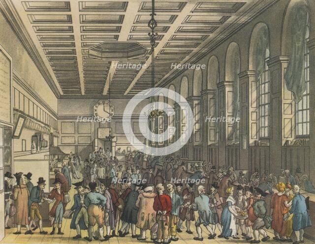 Interior of Custom House, London, 1808. Artists: Augustus Charles Pugin, Thomas Rowlandson.